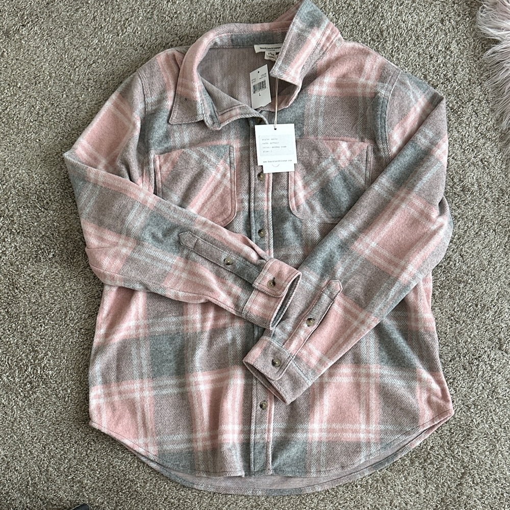 Beachlunchlounge Smokey Rose and Gray Plaid Shirt